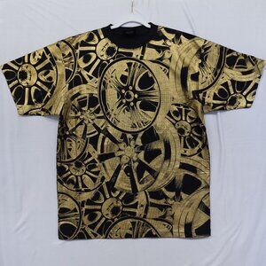 Vintage ID Brands Mens XL Racing Car Tires Gold Black T Shirt Tee AOP Streetwear